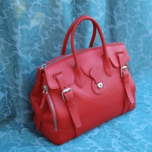 $3500 STUNNING RALPH LAUREN RICKY 40 LARGE CALFSKIN SATCHEL RED BAG - Picture 2 of 16
